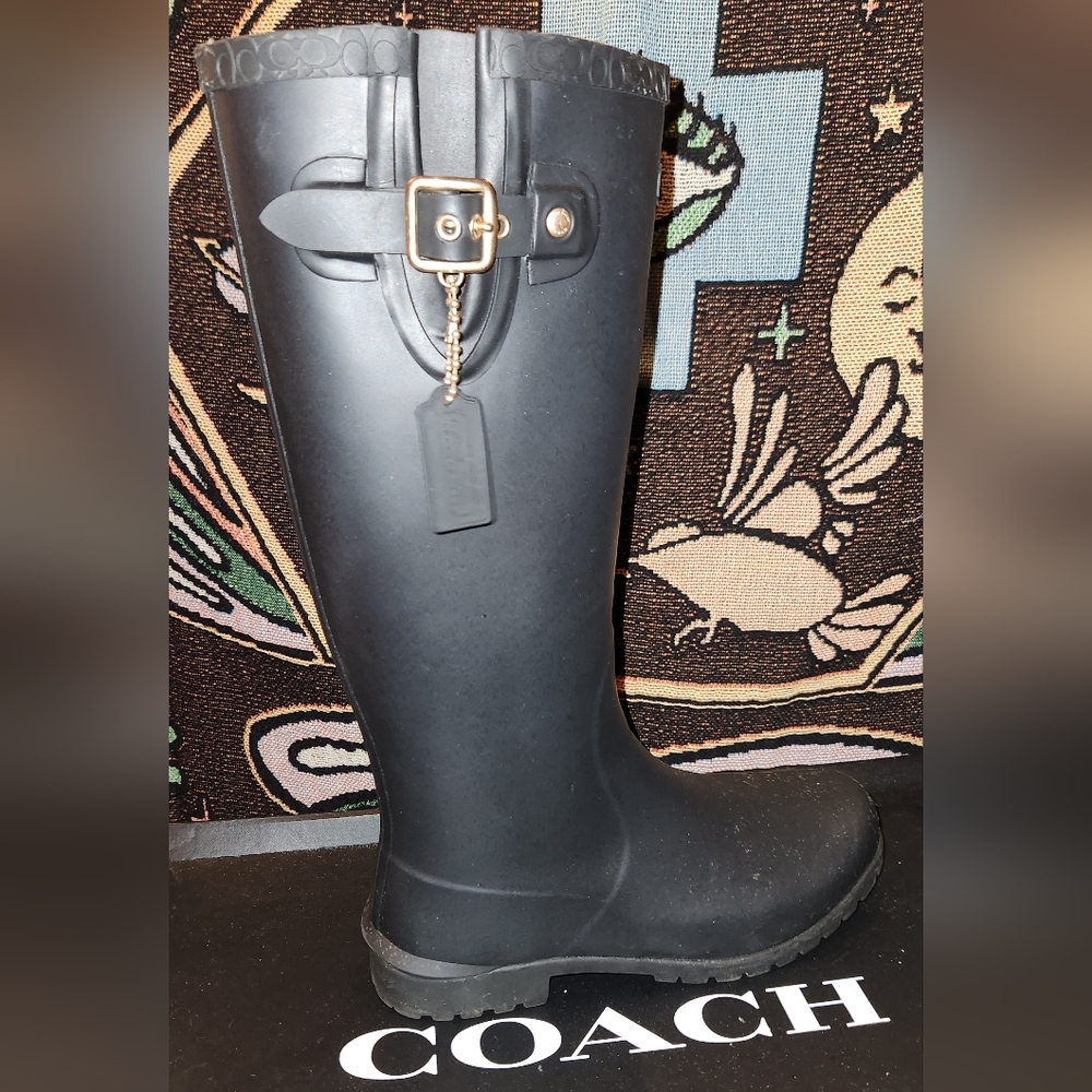 Coach RILEY Black Tall Rain Boots